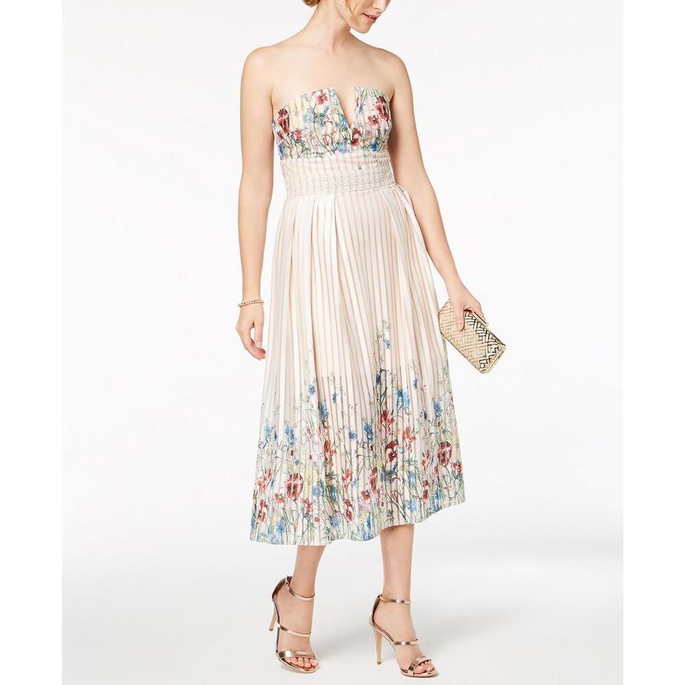 Foxiedox Womens Strapless Floral Print Midi Dress Size S